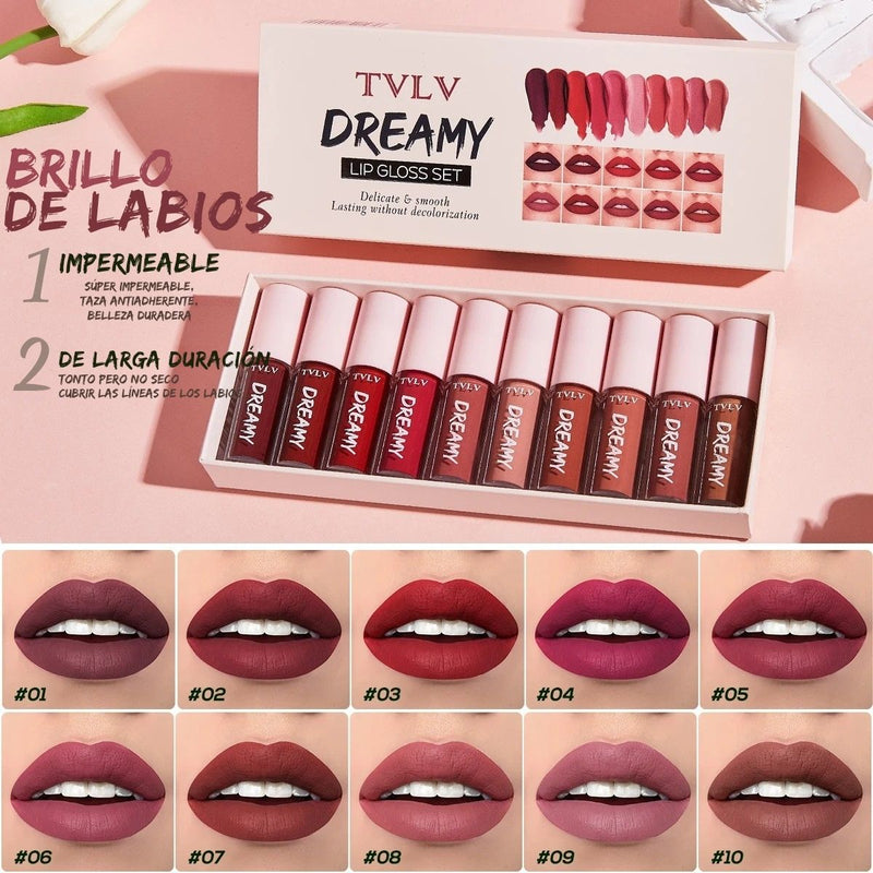 KIT DE LUJO LABIAL 10 EN 1: EFECTO VELVET Y GLOSS DE LARGA DURACIÓN